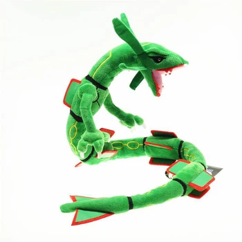 80 cm Ilgio Uodega Dragon Pliušinis Žaislas Mega Rayquaza 80CM Žalia Ir Blizgus Juodas Minkštas iškamša Anime ir Animacinių filmų Duomenys Lėlės