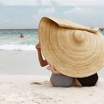80cm Moterų Negabaritinių Išardomi skėtį nuo saulės Paplūdimio Skrybėlę Didelių Saulės Skrybėlę Paplūdimio Apsaugos Sulankstomas Šiaudų Bžūp Apima atostogų Atostogų Skrybėlę