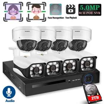 8CH 5MP Belaidžio NVR POE Saugumo 8 vnt Kulka&Dome IP Kameros Sistema IR-CUT P2P CCTV Vaizdo Stebėjimo Diktofonas Rinkinys Veido Įrašyti