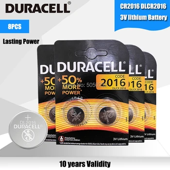 8PCS Originalą DURACELL CR2016 Mygtuką Cell Baterijos 3V Ličio Baterijas Žiūrėti Žaislas Kompiuterio Skaičiuoklė Valdymo DLCR 2016