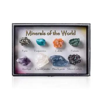 8Pcs Sumaišyti Grubus Kristalų Turmalinas Natūralaus Akmens Mineralinės Rūdos Egzempliorių Uolienų Kolekcija su būda Apdaila