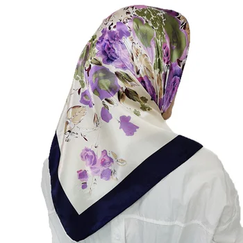 90*90cm Mados Kerchief Šilko Satino Kaklo Šalikas Moterims Spausdinti Hijab šalikai, šaliai, kaklaskarės Moterų Kvadratinės Skaros Ir Apsiaustas Šalikai Panele