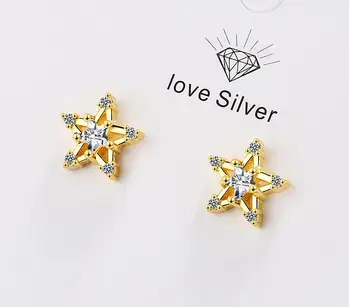 925 Sterling Silver Crystal Star Stud Auskarai Moterims, Vestuvių Dovanos, bižuterijos pendientes plata de ley 925 mujer eh050