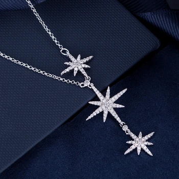 925 sterlingas sidabro, 3 žvaigždučių Karoliai aštuoniakampis star Pakabukas Moterų papuošalų Mados vestuvių dovana nemokamas pristatymas