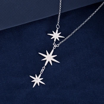 925 sterlingas sidabro, 3 žvaigždučių Karoliai aštuoniakampis star Pakabukas Moterų papuošalų Mados vestuvių dovana nemokamas pristatymas
