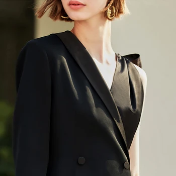 AEL bowknot nėrinių suknelė, švarkas Moterims, elegantiškas OLIS trumpa juoda suknelė šalis 2019 Seksualus rudens asimetrinė suknelė dvieiliai