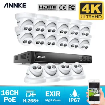 ANNKE 16CH 4K Ultra HD POE Tinklą, Vaizdo Apsaugos Sistemos 8MP H. 265+ NVR Su 16X 8MP 30m EXIR Naktinio Matymo Vandeniui IP Kameros