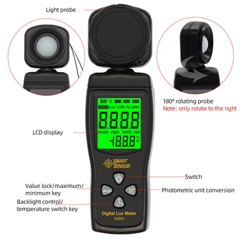 AS803 Nešiojamą lluminometer Fotometras, LCD Lux Metrų Fotometras Radiometer Skaitmeninio Šviesos Matuoklis Skaisčio Testeris 40%NUOLAIDA