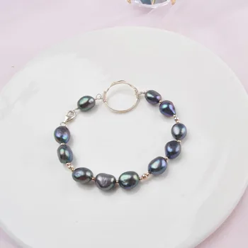 ASHIQI Natūralių Gėlavandenių perlų apyrankė nekilnojamojo 925 sterlingas sidabro juvelyriniai dirbiniai moterų Mados rungtynės