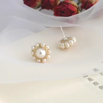 ASHIQI Natūralių gėlavandenių perlų 925 sterlingas sidabro rankų darbo sun flower auskarai žavesio asmenybė moterų