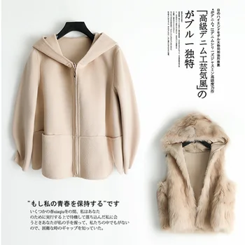 AYUNSUE Nekilnojamojo Fox Fur Coat Moterų Vilnos Kailis Rudens Žiemos Striukė Moterims, Vilnoniai Paltai korėjos Šiltas Outwear Casaco Feminino MY4086
