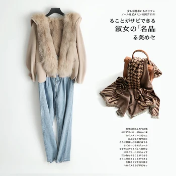AYUNSUE Nekilnojamojo Fox Fur Coat Moterų Vilnos Kailis Rudens Žiemos Striukė Moterims, Vilnoniai Paltai korėjos Šiltas Outwear Casaco Feminino MY4086
