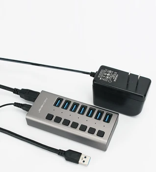 Acasis USB3.0 7-port Splitter Multi-interface Plėtros Centru Konversijos centras su 12V 2A Maitinimo Nešiojamasis Kompiuteris
