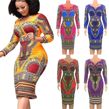 Afrikos Suknelės Moterims Dashiki Spausdinti 2020 Naujienos Genčių Etninės Mados V-kaklo Ponios Drabužiai Atsitiktinis Seksuali Suknelė Skraiste Šalis