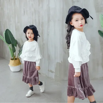 Aksomo ilgas sijonas 3 - 10 metų amžiaus mergaičių 2019 m. pavasario vaikams drabužių mados šviesti mokyklos baby girl sijonas rudenį paprasta vaikai sijonas