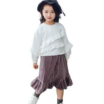 Aksomo ilgas sijonas 3 - 10 metų amžiaus mergaičių 2019 m. pavasario vaikams drabužių mados šviesti mokyklos baby girl sijonas rudenį paprasta vaikai sijonas