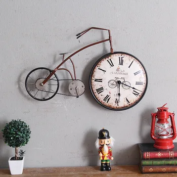 Amerikos-Retro Stiliaus Kūrybos kaustytomis geležies dviračių laikrodis sieninis laikrodis derliaus senas dviračių sienų apdailai išjungti laikrodį, Papuošalus Wal
