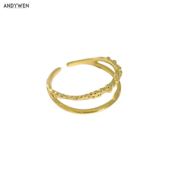 Andywen 925 Sterlingas Sidabro, Aukso, Du Linija, Rock, Punk, Žiedai, Keičiamo Dydžio Moterų Mados Fine Jewelry 