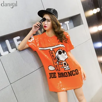Animacinių filmų China T-shirt 2018 Mados Hip-Hop Bling T-shirt Orange Laisvi marškinėliai Moterims Gatvės Marškinėliai Etape Šokių Klubas Šalis