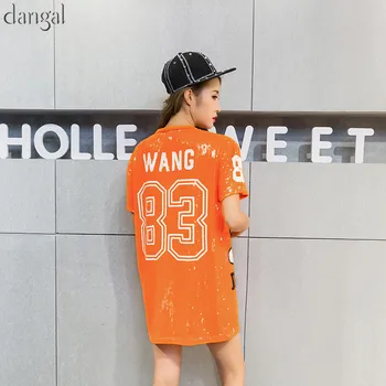Animacinių filmų China T-shirt 2018 Mados Hip-Hop Bling T-shirt Orange Laisvi marškinėliai Moterims Gatvės Marškinėliai Etape Šokių Klubas Šalis