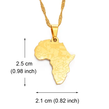 Anniyo mažo Dydžio Afrikos Žemėlapis Su Šalies Vėliava, Pakabukas Grandinės Karoliai Afrikos Žemėlapiai, Papuošalai Moterims, Merginoms #204021
