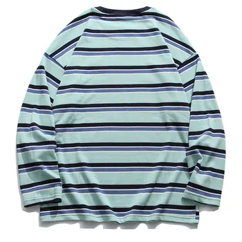 Aolamegs Dryžuotas marškinėliai Vyrams Rudenį ilgomis Rankovėmis Tees Palaidinės Atsitiktinis Kolegija Stiliaus Megztinis Pora Harajuku Paprasta Streetwear