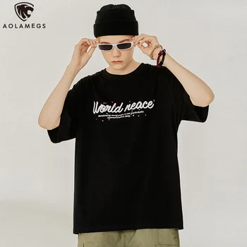 Aolamegs T shirt Mens Hip-Hop Antiwar Spausdinimo Vyrų Tees Medvilnės Harajuku Stilius Atsitiktinis Palaidų trumpomis Rankovėmis Vasarą Streetwear