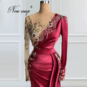 Artimųjų Rytų Puošnios Vakarinės Suknelės 2021 Dubajus Iliuzija, Raudonas Kilimas, Chalatai Saudo Arabija Šalies Prom Chalatai Chalatas De Soiree Satino Suknelė