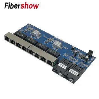 Atvirkštinio POE switch 8 RJ45 2 PK pluošto Gigabit Ethernet switch media converter Pluošto Optiniai UTP Port 10/100/1000M PCBA