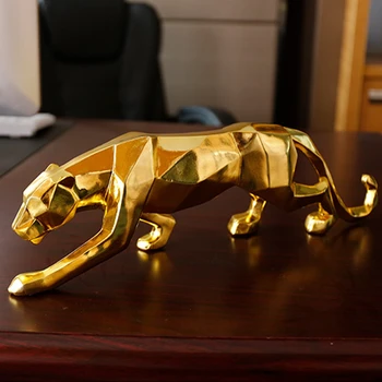 Aukso Pantera Statula Gyvūnų Statulėlės, Abstrakčių Geometrinių Stiliaus Dervos Leopard 