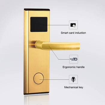 Aukso Spalvos Nerūdijančio Plieno Protingas Durų Užraktas Karšto Pardavimo Digital Smart Durų Užraktas RFID Kortelę Viešbučio Durų Užraktas