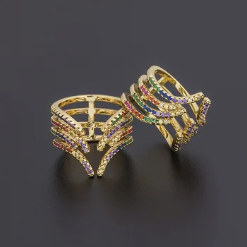 Aukso Spalvos Reguliuojamo Žiedai Kubinis Cirkonis Kalnų Krištolas Fine Jewelry Žavesio Atidaryti Piršto Žiedą, Moterims Vestuves Dovanų Didmeninės
