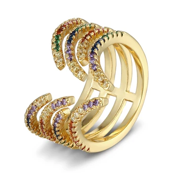 Aukso Spalvos Reguliuojamo Žiedai Kubinis Cirkonis Kalnų Krištolas Fine Jewelry Žavesio Atidaryti Piršto Žiedą, Moterims Vestuves Dovanų Didmeninės