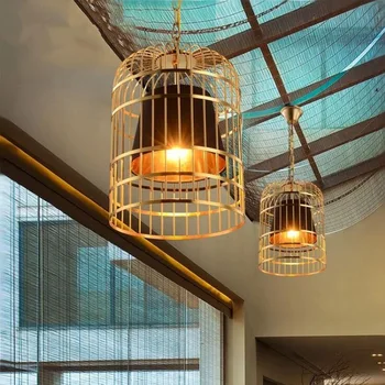 Aukso paukštis narve restoranas liustra asmenybės baras, kavinė kaustytomis geležies meno žibintų liustra kūrybos LED apšvietimas