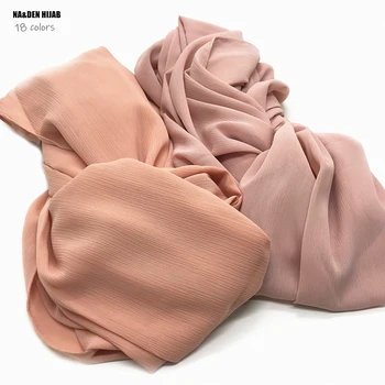 Aukštos kokybės paprasto krepo šifono hijab šalikas spalvingas kieto musulmonų šalikai, šaliai, kaklaskarės gamtos plisuotos šalikai karšto pardavimo maxi hijabs