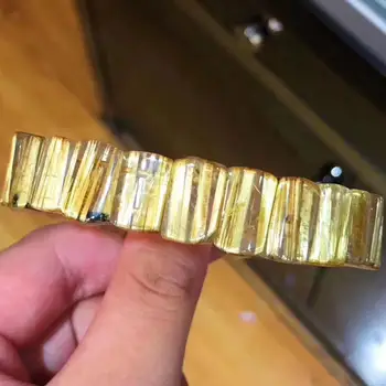 Aukščiausios Kokybės Natūralių Aukso Rutilated Kvarco Kristalo (Brazilija 12.3x8mm Kristalas Brangakmenio Stačiakampio Karoliukų Apyrankę Sertifikatą AAAAAA