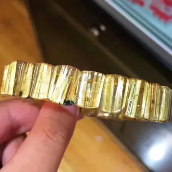 Aukščiausios Kokybės Natūralių Aukso Rutilated Kvarco Kristalo (Brazilija 12.3x8mm Kristalas Brangakmenio Stačiakampio Karoliukų Apyrankę Sertifikatą AAAAAA