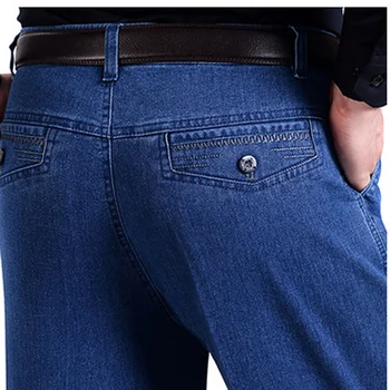 Aukščiausios kokybės 2020 m. Rudens Žiemos vyresnio amžiaus vyrų vidutinio amžiaus Atsitiktinis staight Džinsinio džinsus ūgio juosmens elastinga prarasti pants plus size40