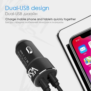Automobilio Kroviklis 5V 3A Max Dual USB Greito Įkrovimo iPhone 6 7 8 11 Xiaomi 