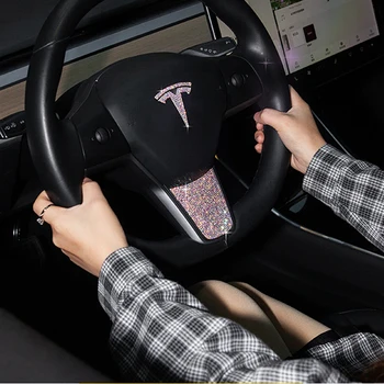 Automobilių Krištolo ir Deimantų Logotipo Lipdukas Hub Centras Dangtelį Vairo Apdaila Modifikuotų Accessrories už Tesla Modelis 3 Modelis X S