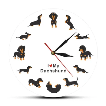 Aš Myliu Takso Šuo Mielas Šunytis Cartoon Stiliaus Sieninis Laikrodis Šuniuką, Veislės Laikrodis Dešrų Naminių Gyvūnėlių Mylėtojas Dovana Šiuolaikinės Sienų Dekoras Žiūrėti