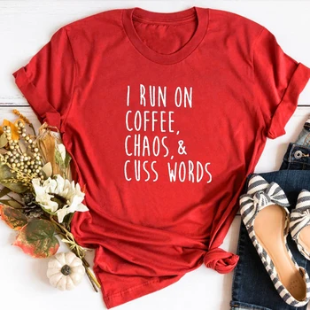 Aš Paleisti Kavos, Chaosas, ir Žmogysta Žodžiai Marškinėlius Juokingi Grafikos Tees Moterų Kavos Mėgėjas Vintage Marškinėliai Motinos Diena Tee Raidė