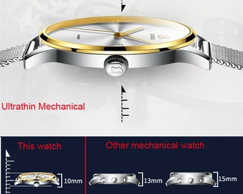 BINGER Ultra Plonas Automatinė Savarankiškai Vėjo Žiūrėti Vyrų Mechaninė Automatinė, vyriški Laikrodžiai, Nerūdijančio Plieno Vyrų Laikrodis Vyrams Relogio