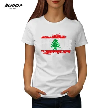 BLWHSA Vasaros Moterų marškinėliai Libano nacionalinės vėliavos Spausdintos Trumpos Rankovės Nostalgiškas Stiliaus Atsitiktinis marškinėliai Mergina Atsitiktinis Viršūnės