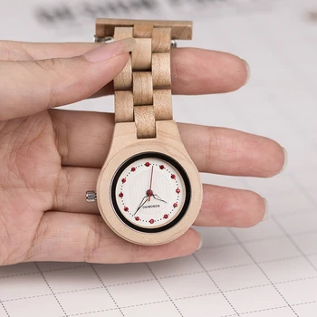 BOBO PAUKŠČIŲ Fob Sagė Slaugytoja Kišenėje Moterų Laikrodžiai Kvarco Imitacija deimantų Žiūrėti Ponios laikrodis logotipą su medienos atveju