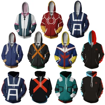 Bakugou Katsuki mokyklines uniformas Cosplay Kostiumų Mano Herojus akademinės bendruomenės Hoodies 3D atspausdintas zip-up hoodies vyrams, moterims, sportas megztinis