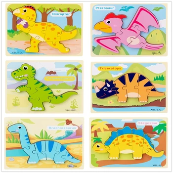 Bamblys Galvosūkiai 6 Pack Dinozaurų Medinės Dėlionės Bamblys Vaikai 2 3 4 Metų amžiaus, Švietimo Žaislai Ikimokyklinio amžiaus Kindergar