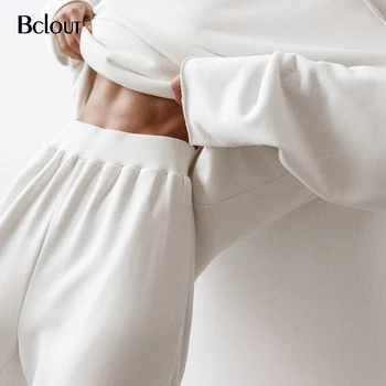 Bclout Balta Sporto Ilgas Kelnes Moterims Elastinga Juosmens Haremo Kelnės Atsitiktinis Aukšto Liemens Kelnės Rudenį Pagrindinio Poilsiu Streetwear 2021