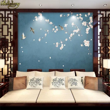 Beibehang Kinijos Magnolia gėlių, paukščių, Sienų Tapetai, Gyvenamasis Kambarys su Sofa-lova, TV Foną, Sienos popieriaus Namų Dekoro Papel De Parede 3D
