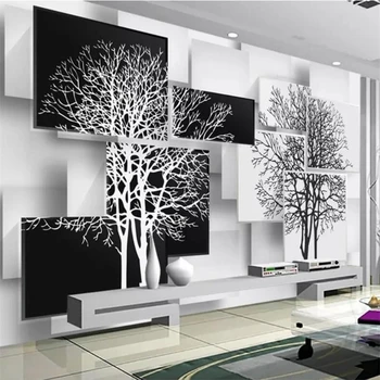 Beibehang Užsakymą tapetai 3d freskomis paprastas juodos ir baltos spalvos medžio apdaila tapyba kambarį, miegamąjį, TV foną